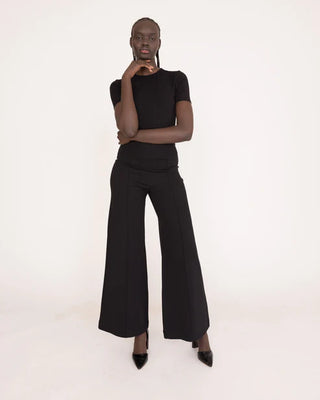 Ponte Knit Standard Wide Leg Pant - Black