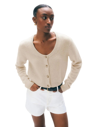 White + Warren Cashmere Scoop Cropped Cardigan - Natural Heather