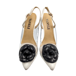 Vaneli Sheba - Ivory Nappa Black Nappa Flower