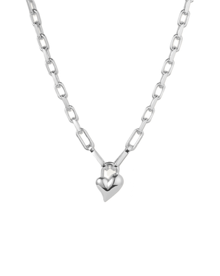 Padlock Heart Pendant Necklace - High Polish Silver