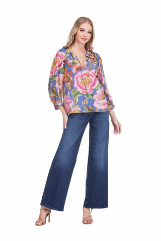 Jade Peasant Top - Cobalt Bloom