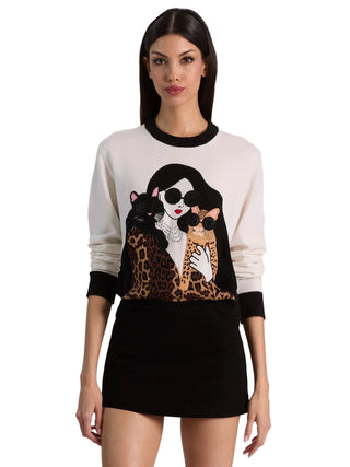 Gleeson Staceface Leopard Pullover - Soft White Multi