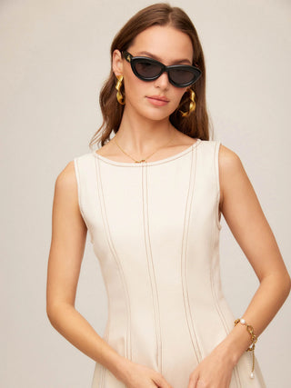 Fifteen Twenty Darla Contrast Stitch Dress - Natural