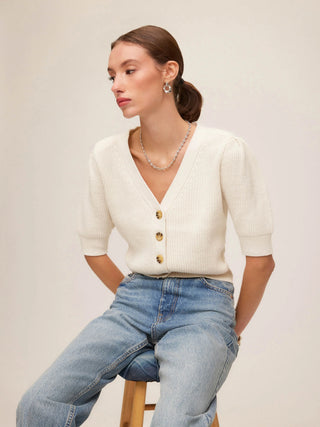 Fifteen Twenty Iliana Puff Sleeve Sweater - Cream