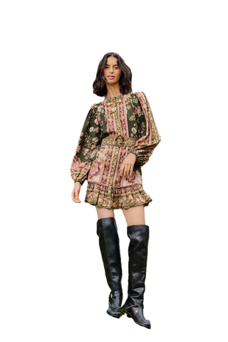 Mini Dress - Flowering Garden Tree Green