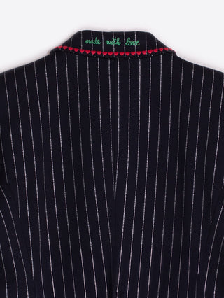 Pinstripe Embroidered Blazer - Navy