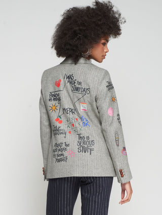 Herringbone Graffiti Blazer - Gray