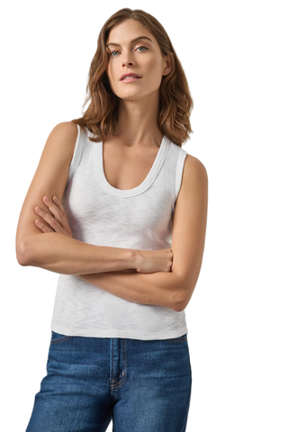 Ribbed Slub Scoop Neck Tank - White