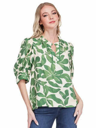 Jade Puff Sleeve Trimmed Placket Top - Ivory