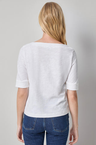 Lilla P Cuffed Sleeve Boatneck - White