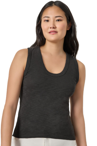 Ribbed Slub Scoop Neck Tank - Black