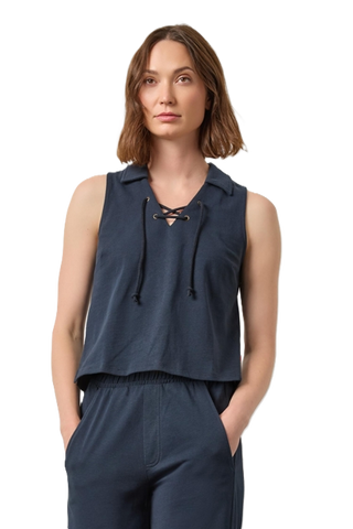 Sleeveless Collared Top - Navy