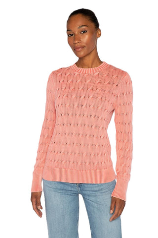 Stonewash Cable Crew - Coral