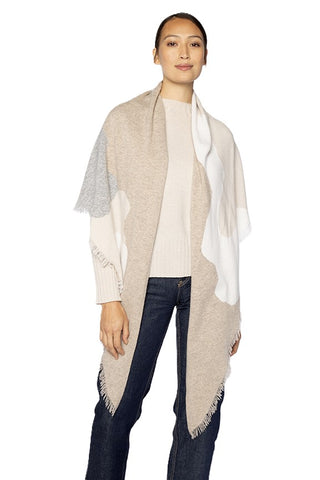 Intarsia Fringe Wrap - Taupe Multi