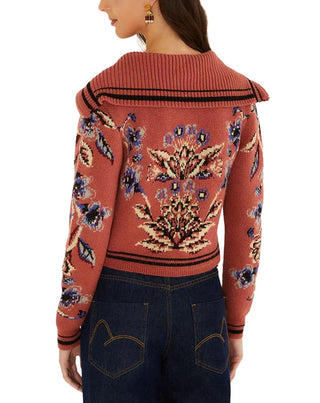 Farm Rio Floral Beauty Tapestry Knit Cardigan - Blush Pink