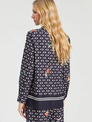 Vilagallo Blouse - Navy Geometric Print