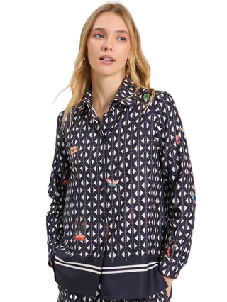 Vilagallo Blouse - Navy Geometric Print
