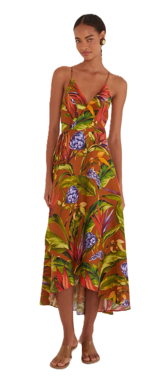 Florart Midi Wrap Dress - Brown