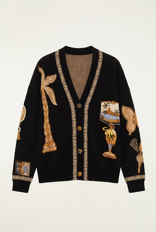 Farm Rio Knit Cardigan - Vintage Souvenirs Black
