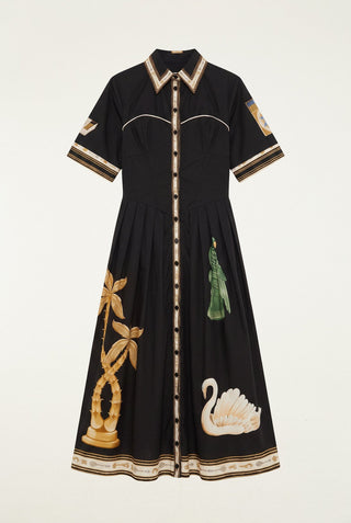 Farm Rio Black Midi Dress - Vintage Souvenirs Black
