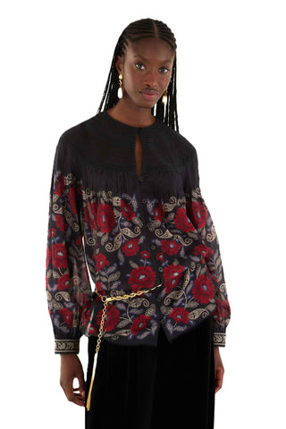 Valentina Long Sleeve Blouse - Black