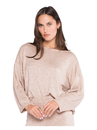 Sweater Knit Boat Neck Top - Oatmeal