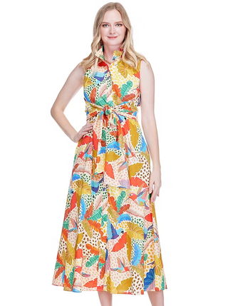Jade Back Wrap Midi Dress - Jungle Flight