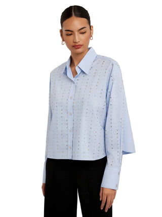 Fifteen Twenty Lisa Embellished Button Up Top - Sky Blue
