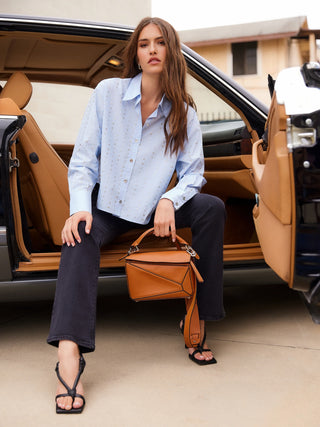Fifteen Twenty Lisa Embellished Button Up Top - Sky Blue