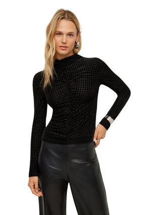 Fifteen Twenty - Velvet Burnout Ruched Top - Black