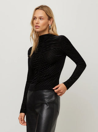 Fifteen Twenty - Velvet Burnout Ruched Top - Black