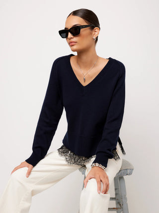 Fifteen Twenty - Camila Lace Layered Sweater Navy