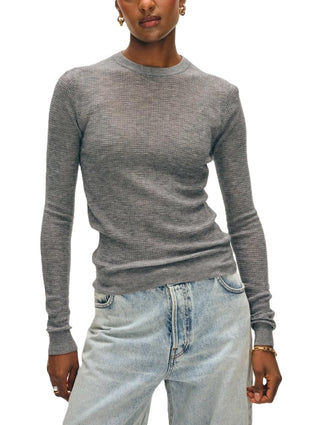 Superfine Cashmere Waffle Crewneck - Greystone Heather