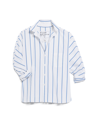 Continuous Button-Up Shirt - Wide White, Blue Stripe