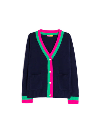 Colorblock Cardigan - Navy/Green/Pink