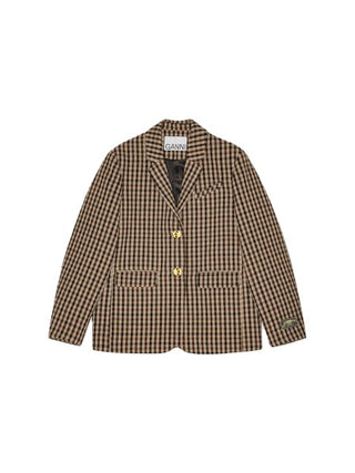 Check Wool Mix Oversized Blazer - Chicory Coffee