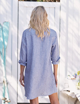 Frank & EIieen Classic Shirtdress - Blue Navy Stripe