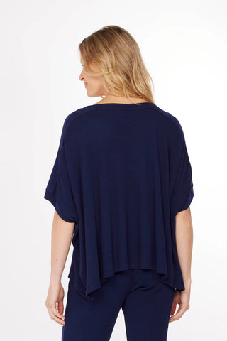 Half Sleeve Dolman Open Crew Boxy Top - Vibrant Navy