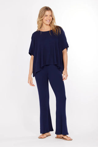 Half Sleeve Dolman Open Crew Boxy Top - Vibrant Navy
