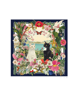 Cats & Florals Scarf - Multi