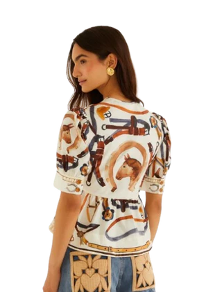 Farm Rio Equestrian Scarf Blouse - Winter White