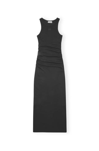Soft Cotton Rib Tank Top Long Dress - Black