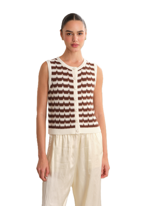 525 Isla Stripped Button Front Vest - Chalk