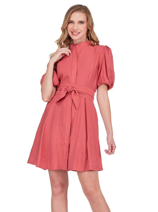 Puff Sleeve Dress - Brick