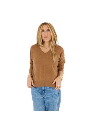 Deep V Neck Love Sweater - Sienna Brown