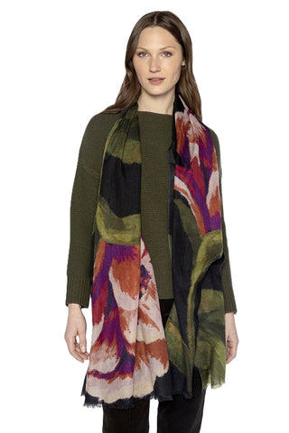 Fall Floral Print Scarf - Black Multi