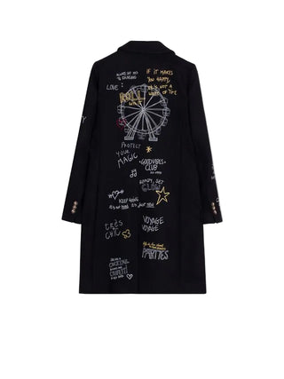 Vilagallo Long Coat with Abstract Art - Black