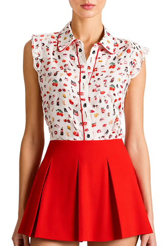 Alice+Olivia Willa Staceface Flutter Slv Top - Main Street