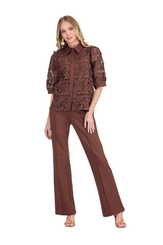 Jade Lace Blouse - Brown