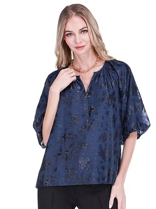 Puff Sleeve Peasant Top - Navy